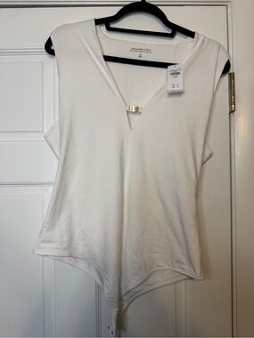 Abercrombie & Fitch White Sleeveless V-Neck Bodysuit